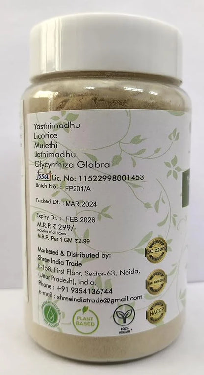 Yashtimadhu Powder 100 Gm | Natural Mulethi Powder/Licorice Powder Glycyrrhiza glabra | Supports Immunity | Mulethi | Vega...