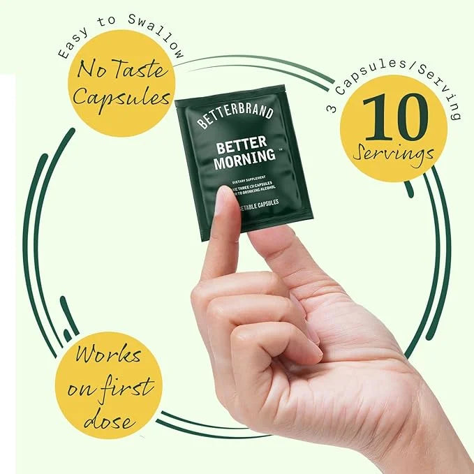 Betterbrand BetterMorning All-Natural Ingredients Including DHM | Prevents Headaches & Nausea and Supports Liver Aid | Glu...