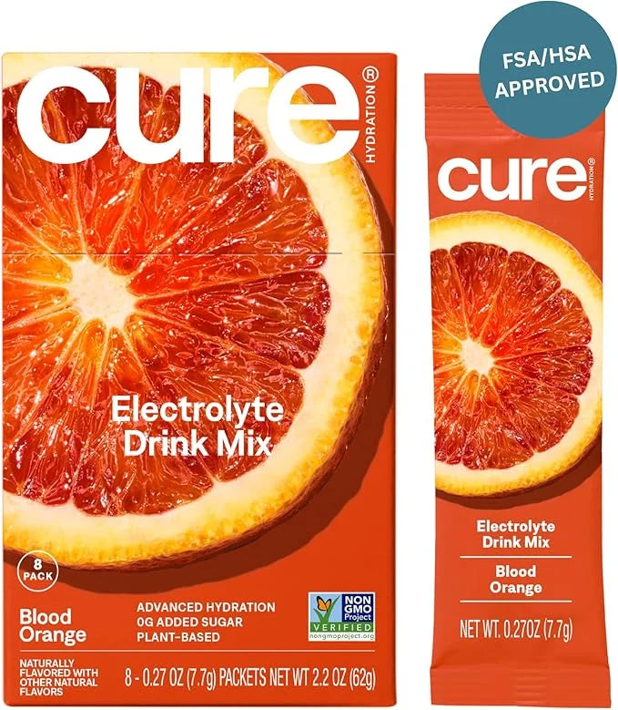 Cure Hydration | Plant-Based Electrolyte Drink Mix | No Added Sugar | FSA & HSA | Dehydration Relief Powder Made with Coco...