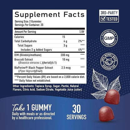 DIM Gummies | 200mg | Hormone Balance Gummies for PMS, Menopause, Hormonal Acne & More | Estrogen Balance & Detox for Wome...