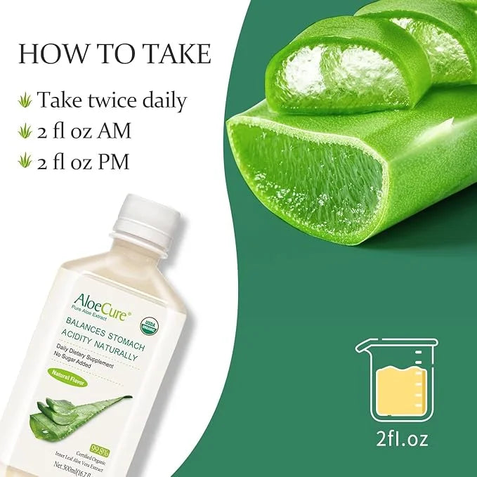 AloeCure USDA Organic Aloe Vera Juice Made Within 12 Hrs of Harvest - Pure Aloe Juice Natural Digestive Supplement to Supp...