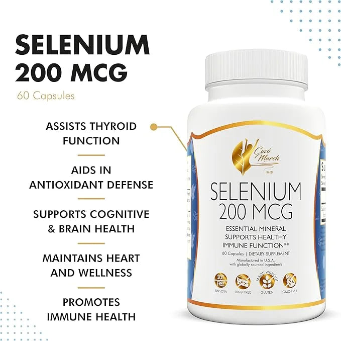 Coco March Selenium - Essential Mineral for Thyroid Health -200 mcg- 3 Month Supply -Gluten Free, Soy Free, Dairy Free, GM...
