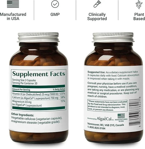 ALGAECAL - Plant Based Calcium Supplement D3 (1000 (1000 IU) 13 Minerals (750 mg) 90 Veggie