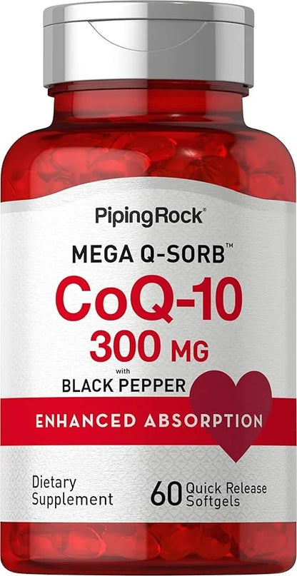 Piping Rock CoQ10 300mg Softgels 300mg Per 60 Pills Coq10 Coenzyme