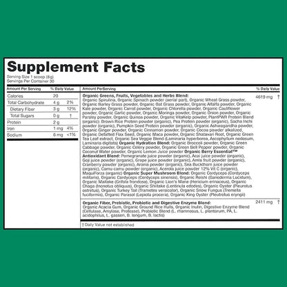 Zena Greens Organic SuperGreens Powder 30 Day 70+ Superfood 3G Fiber 0 Sugar