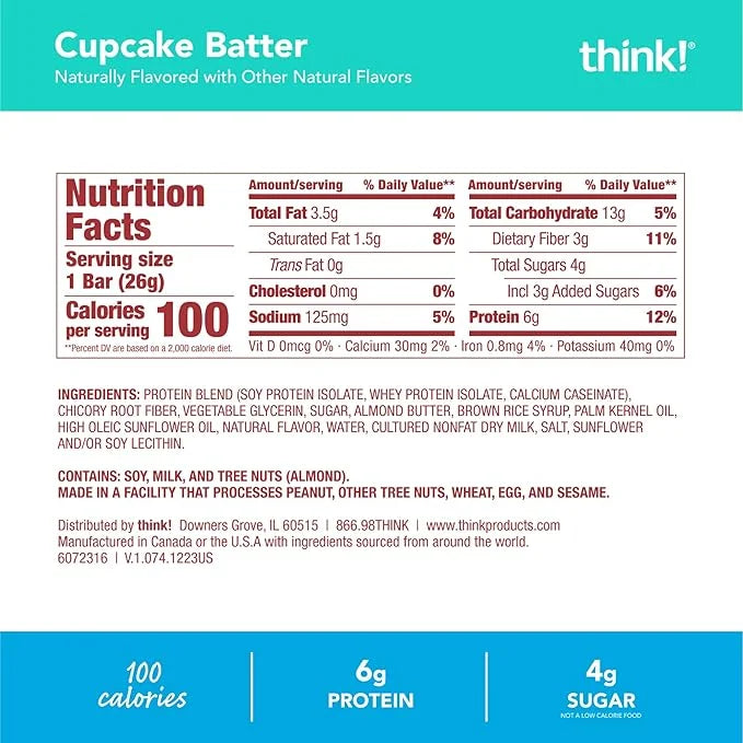 think! Minis Protein Snack Bar, Gluten Free, Cupcake Batter, 15 Count - Product Image