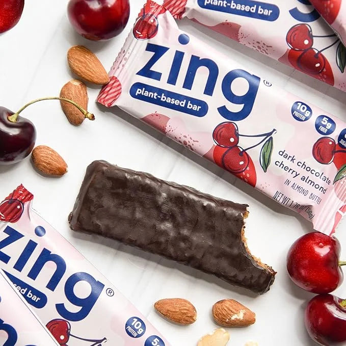 Zing Dark Chocolate Cherry Vegan Protein Bars, Gluten Free with High Protein, High Fiber, Dairy Free Nutrition Bars, Plant...