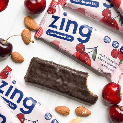 Zing Dark Chocolate Cherry Vegan Protein Bars, Gluten Free with High Protein, High Fiber, Dairy Free Nutrition Bars, Plant...