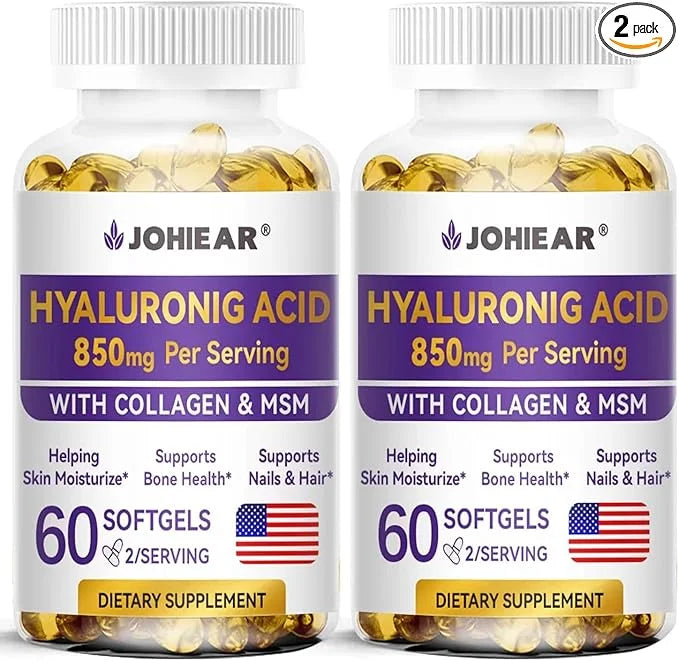 Hyaluronic Acid Supplements, 850mg High Bioavailable Dietary Hyaluronic Acid Capsules, Double Strength Skin Hydration, Joi...