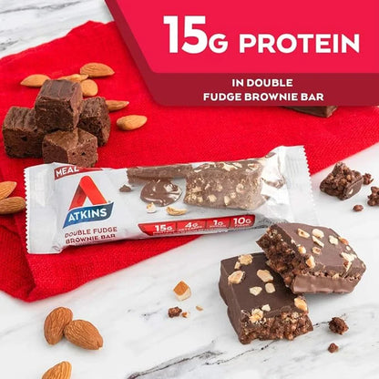 Atkins Double Fudge Brownie Protein Meal Bar, High Fiber, 15g Protein, 1g Sugar, 4g Net Carb, Meal Replacement, Keto Frien...