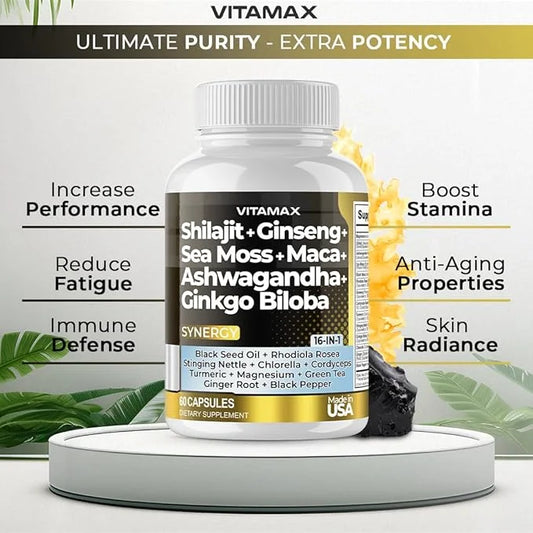 Pure Himalayan Shilajit Supplement 10,000mg Ashwagandha 6,000mg Sea 2,000mg Rhodiola 1000MG Gingko 500mg Trace (60 Count 1))