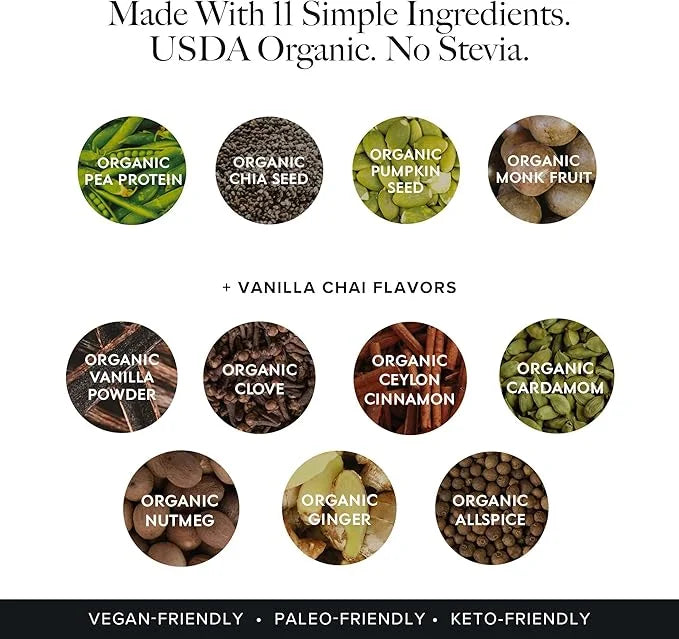 Truvani Vegan Pea Protein Powder | Vanilla Chai | 20g Organic Plant Based Protein | 10 Servings | Keto | Gluten & Dairy Fr...