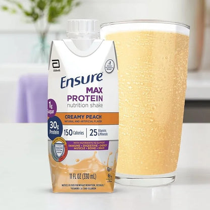 Ensure Max Protein Nutrition Shake Liquid, with 30g of Protein, 1g of Sugar, High Protein Shake, Creamy Peach, 11 fl oz - ...
