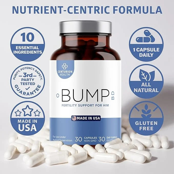 Bump BD, Natural Fertility Supplement for Men, Male Prenatal Vitamins with Selenium, CoQ10, L-Methylfolate, Folinic Acid, ...