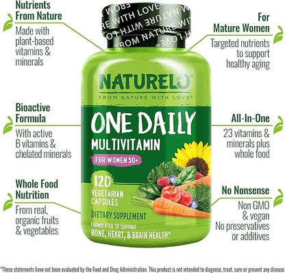 NATURELO One Daily Multivitamin for Women 50+ (Iron 50 - 120 Capsules 4 Month