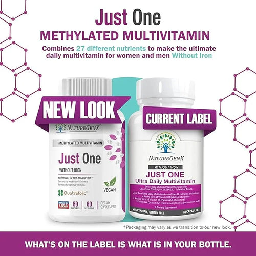 Just One Daily Methylated Multivitamin 60 Caps B12, Methylfolate 2 Months