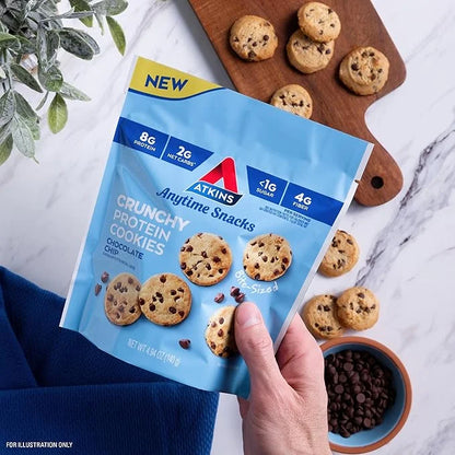 Atkins Bite-Sized Crunchy Protein Cookies, Chocolate Chip, 8g Protein, 4g Fiber, 1g Net Carb, 1g Sugar, Keto Friendly, 3 B...