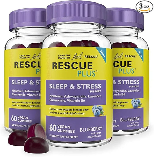 RESCUE Bach PLUS Sleep & Stress 1mg Melatonin, B6, Natural 3 Pack,