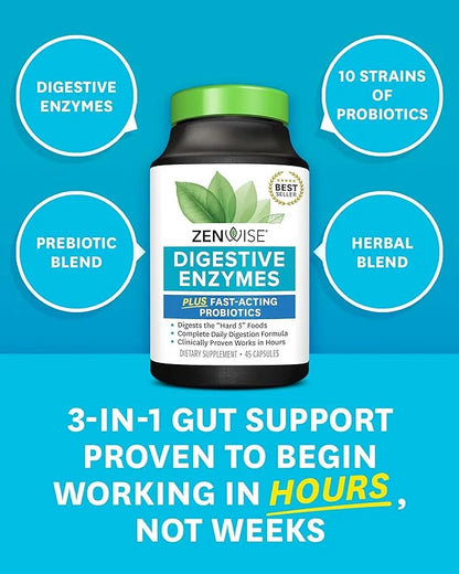Zenwise Health Digestive Enzymes and Bromelain for Gut Health - Probiotic Multi Enzymes with Prebiotics and Probiotics for...