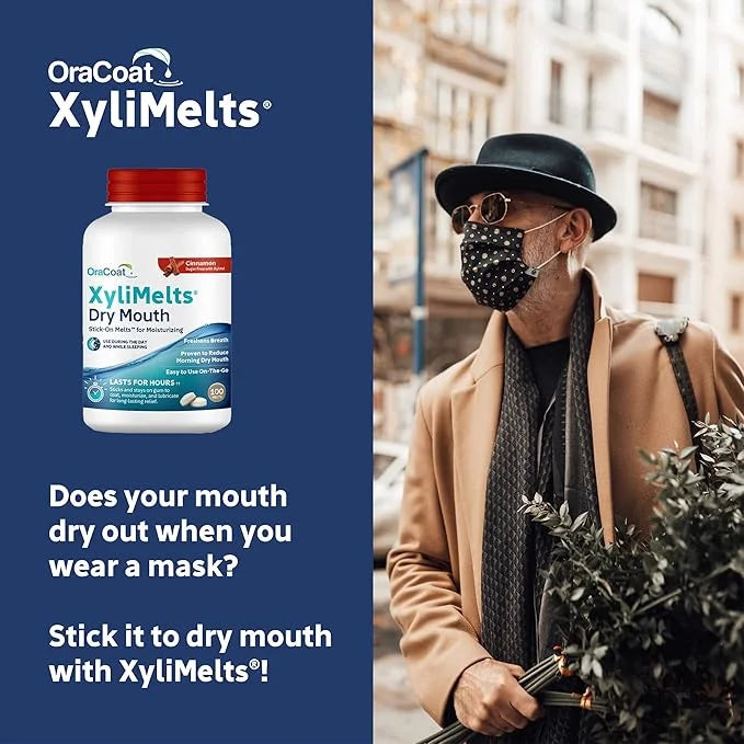 OraCoat XyliMelts Dry Mouth Relief Moisturizing Stick-On-Melts with Xylitol, 100 Count, Cinnamon, Helps Stimulate Saliva f...
