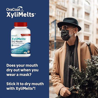 OraCoat XyliMelts Dry Mouth Relief Moisturizing Stick-On-Melts with Xylitol, 100 Count, Cinnamon, Helps Stimulate Saliva f...