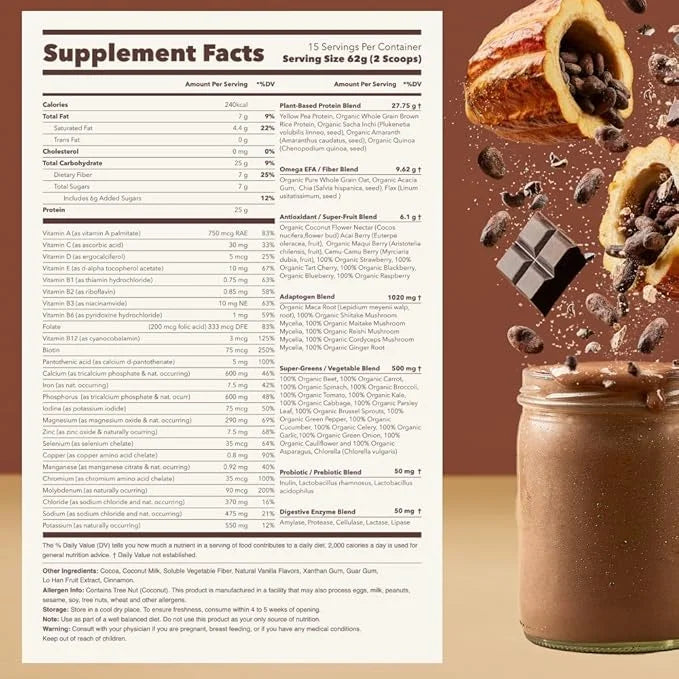 Ka’Chava All-In-One Nutrition Shake Blend, Chocolate, 85+ Superfoods, 26g Vitamins 25g Plant-Based 2lb