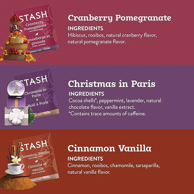 Stash Tea Holidays Are Here Variety Pack Sampler Assortment - Caffeinated, Non-GMO Project Verified Premium Tea with No Ar...