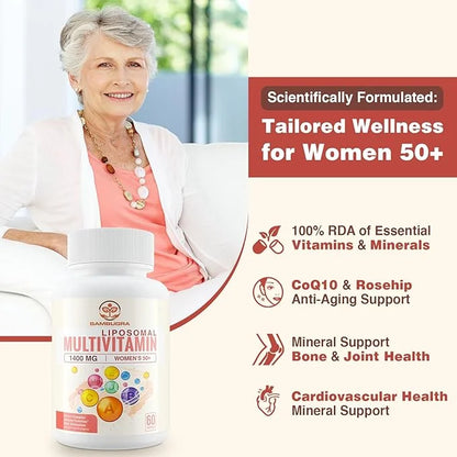 Liposomal Multivitamin for Women 50+ 33 Ingredients, CoQ10, Vitamins 33-in-1 Multivitamin (60 Capsules)