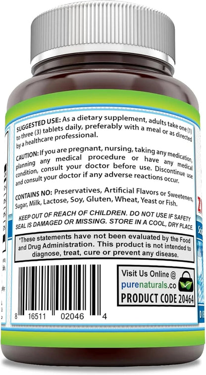 Pure Naturals Calcium Magnesium Zinc Vitamin D3 Supplement 1000mg, Magnesium 400mg, Zinc 25mg, Vitamin D3 600 600 IU (300 ...