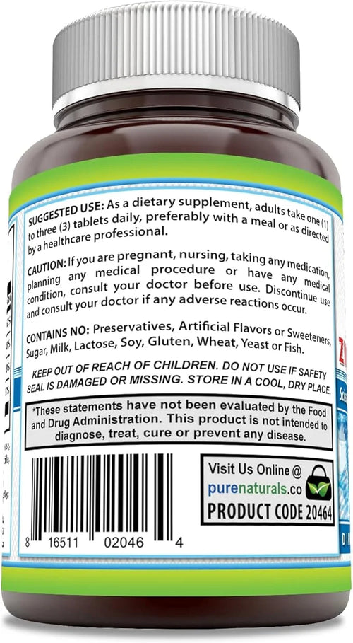 Pure Naturals Calcium Magnesium Zinc Vitamin D3 Supplement 1000mg, Magnesium 400mg, Zinc 25mg, Vitamin D3 600 600 IU (300 ...