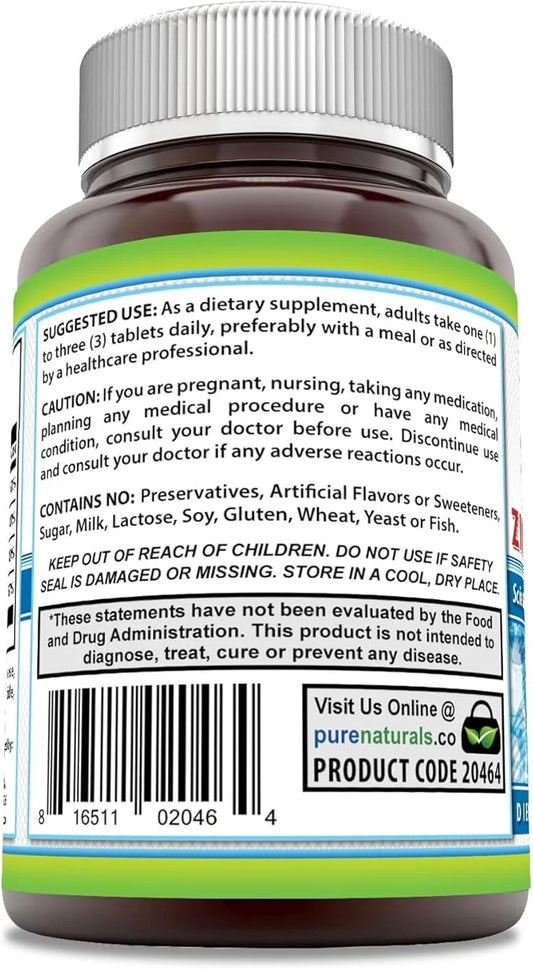 Pure Naturals Calcium Magnesium Zinc Vitamin D3 Supplement 1000mg, Magnesium 400mg, Zinc 25mg, Vitamin D3 600 600 IU (300 ...