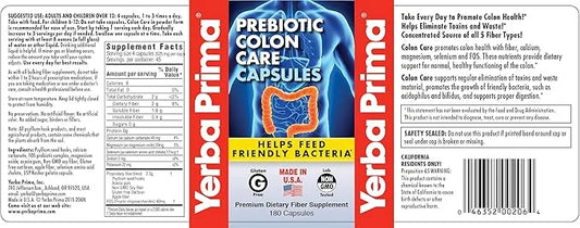 Yerba Prima Prebiotics Colon Care Fiber 180 Capsules