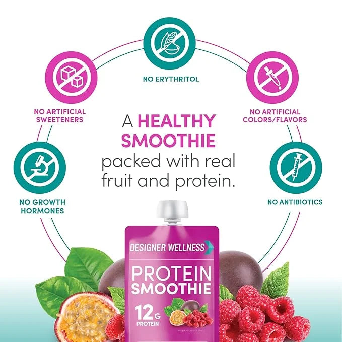 Designer Wellness Protein Smoothie, Real Fruit, 12g Protein, Low Carb, Zero Added Sugar, Gluten-Free, Non-GMO, No Artifici...