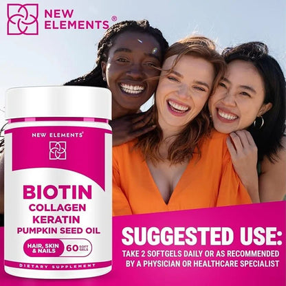 Biotin Supplement 10000mcg with Collagen Peptides Keratin and Pumpkin Seed Oil for Hair Skin and Nails | Hair Growth Suppl...