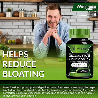 Digestive Enzymes with Probiotics and Prebiotics 450mg - 5 Billion 120 Capsules, 2 Packs