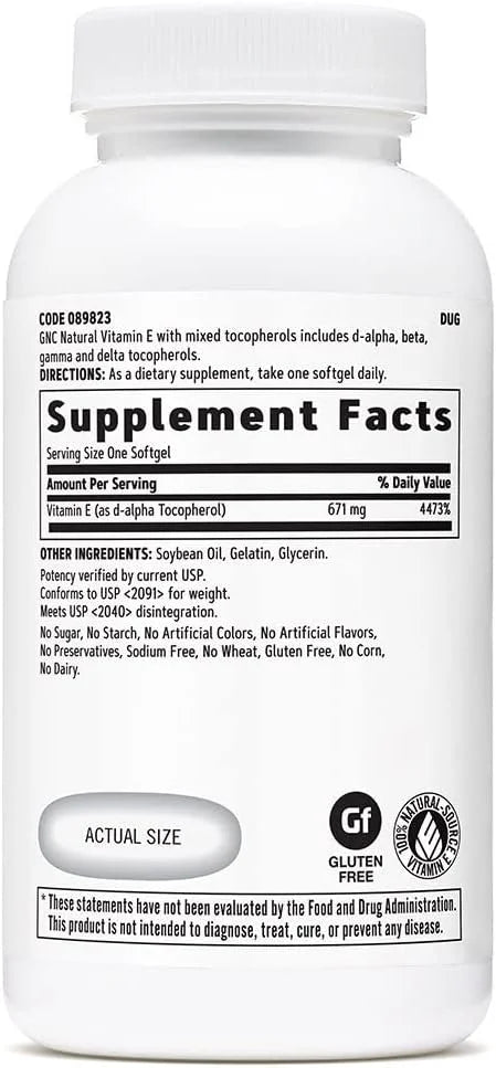 GNC Vitamin E 100% Natural 1000IU 60 Softgels (60 Servings)