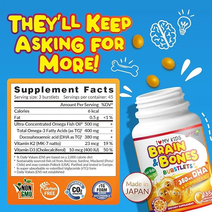 LABO Nutrition I My Kids Brain 76% Ultra-concentrated 3 DHA D3 & K2, Orange