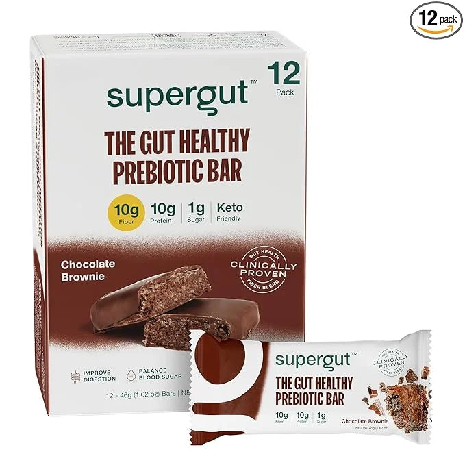 Supergut GLP-1 Boosting Prebiotic Bars, Chocolate Brownie - Gut Healthy Protein Snacks & Breakfast Bars - Keto-Friendly Me...