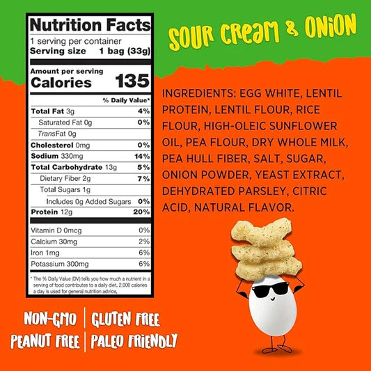 Todd's Better Snacks Egg-Cellent Protein Puffs, Sour Cream & Onion, 1.2 Oz (Pack of 10), Made with Egg Whites, 12g Protein...