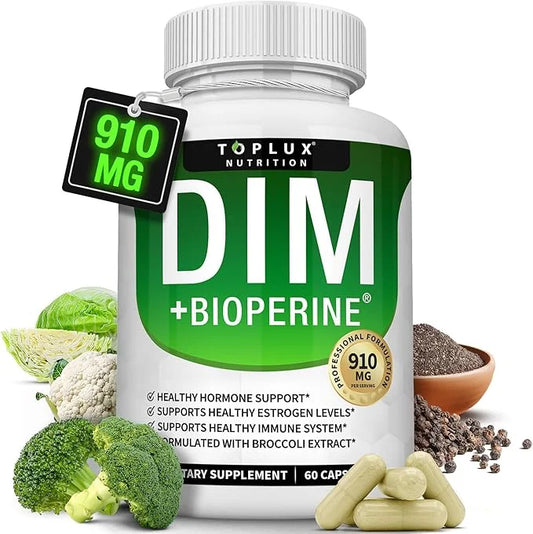 Dim Supplement 910 mg Plus BioPerine Complex - Diindolylmethane to Support Hormone Balance and Estrogen Metabolism, Helps ...