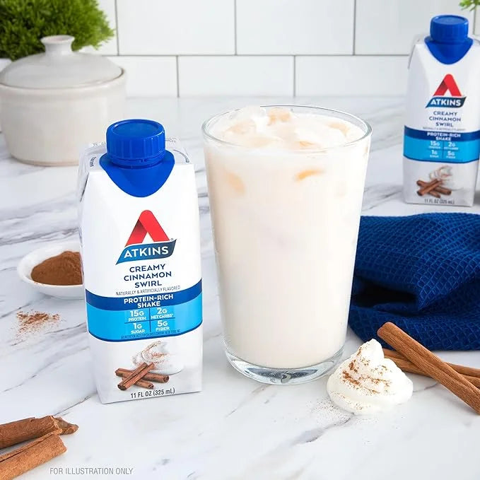 Atkins Creamy Cinnamon Swirl Protein Shake, 15g Protein, Low Glycemic, 2g Net Carb, 1g Sugar, Keto Friendly, 12 Count - Pr...