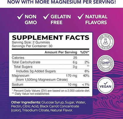 Magnesium Citrate Gummies | Extra Strength for Calm, Relaxation & Digestion | High Absorption Magnesium Gummies for Adults...