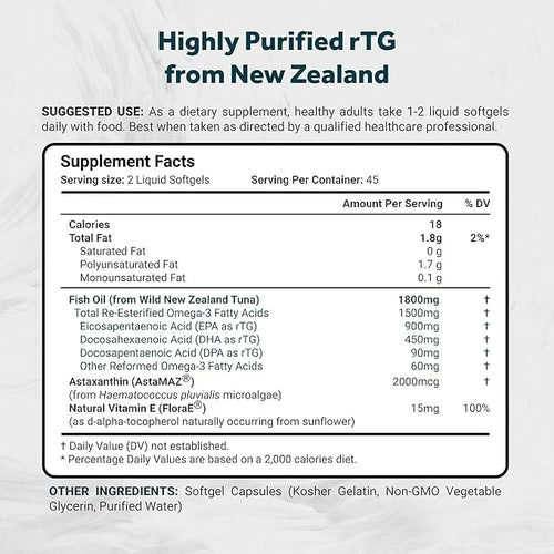 Naturalis Ultimate rTG Omega 3 Fish 1800mg from Omega3s EPA, 90 Softgels