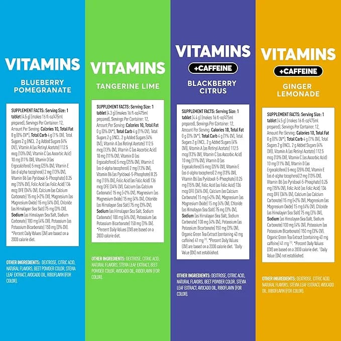 Nuun Hydration Vitamins Electrolyte Tablets, Mixed Flavor Pack + Caffeine, 5 Essential Electrolytes for Hydration + Vitami...