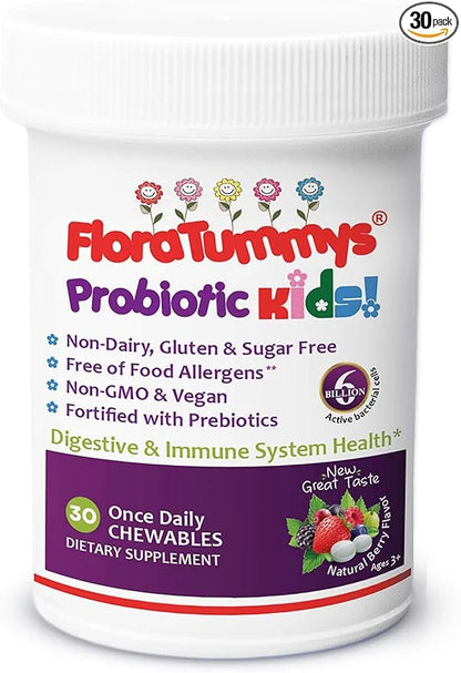 Kids Chewable Probiotic Prebiotics: Non-Dairy, Gluten Flavor(1 Bottle)