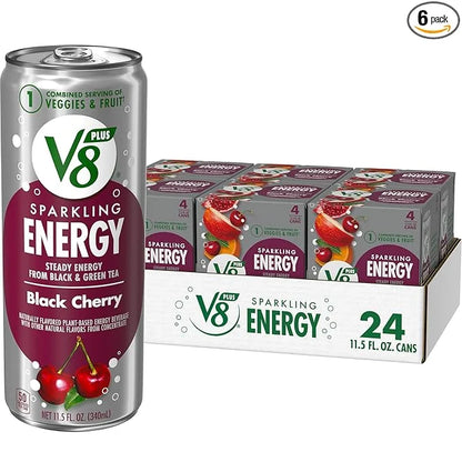 V8 +SPARKLING ENERGY Black Cherry Energy Drink, Made with Real Vegetable and Fruit Juices, 11.5 FL OZ Can 4 Count (Pack of...