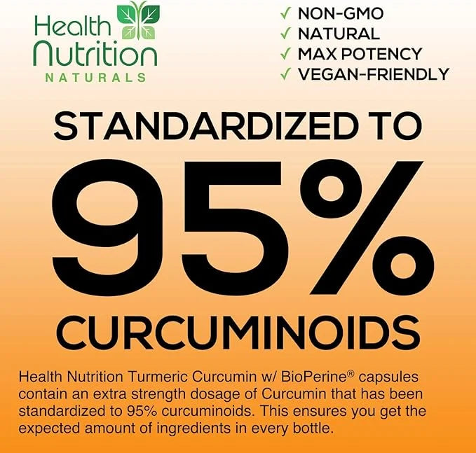 Turmeric Curcumin with BioPerine & Ginger 95% Curcuminoids 2600mg - 180 Capsules