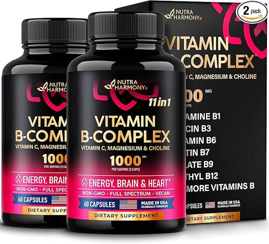 Vitamin B Complex for Men & Women 11-in-1 B-Complex: B1, B2, B2, B3, B3, B5, B5, B6, B6, B7, B7, B8, B8, B9, B9, B12 B12 w...