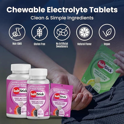 SaltStick Electrolyte FastChews - Mixed Berry Chewable Electrolyte Tablets - Salt Tablets for Runners, Electrolyte Chews f...