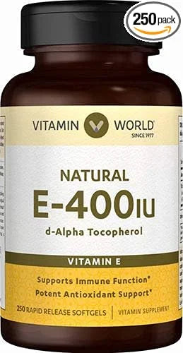 Vitamin World Natural Vitamin E 400IU 250 Softgels,